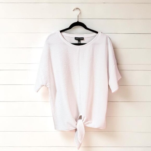 NWOT LOVE & LEGEND 2x Flowy Summer short sleeve white top with front tie SZ 2x - Picture 1 of 6